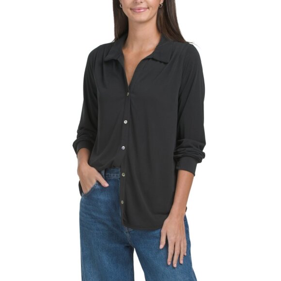 GREEN ENVELOPE Charcoal Long Sleeve Button Shirt - Picture 1 of 2